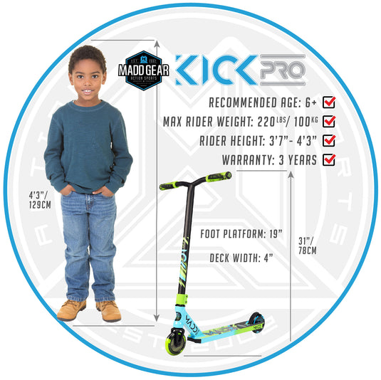 Madd Gear Kick Pro 21 Kids Stunt Scooter - Blue/Green - Madd Gear