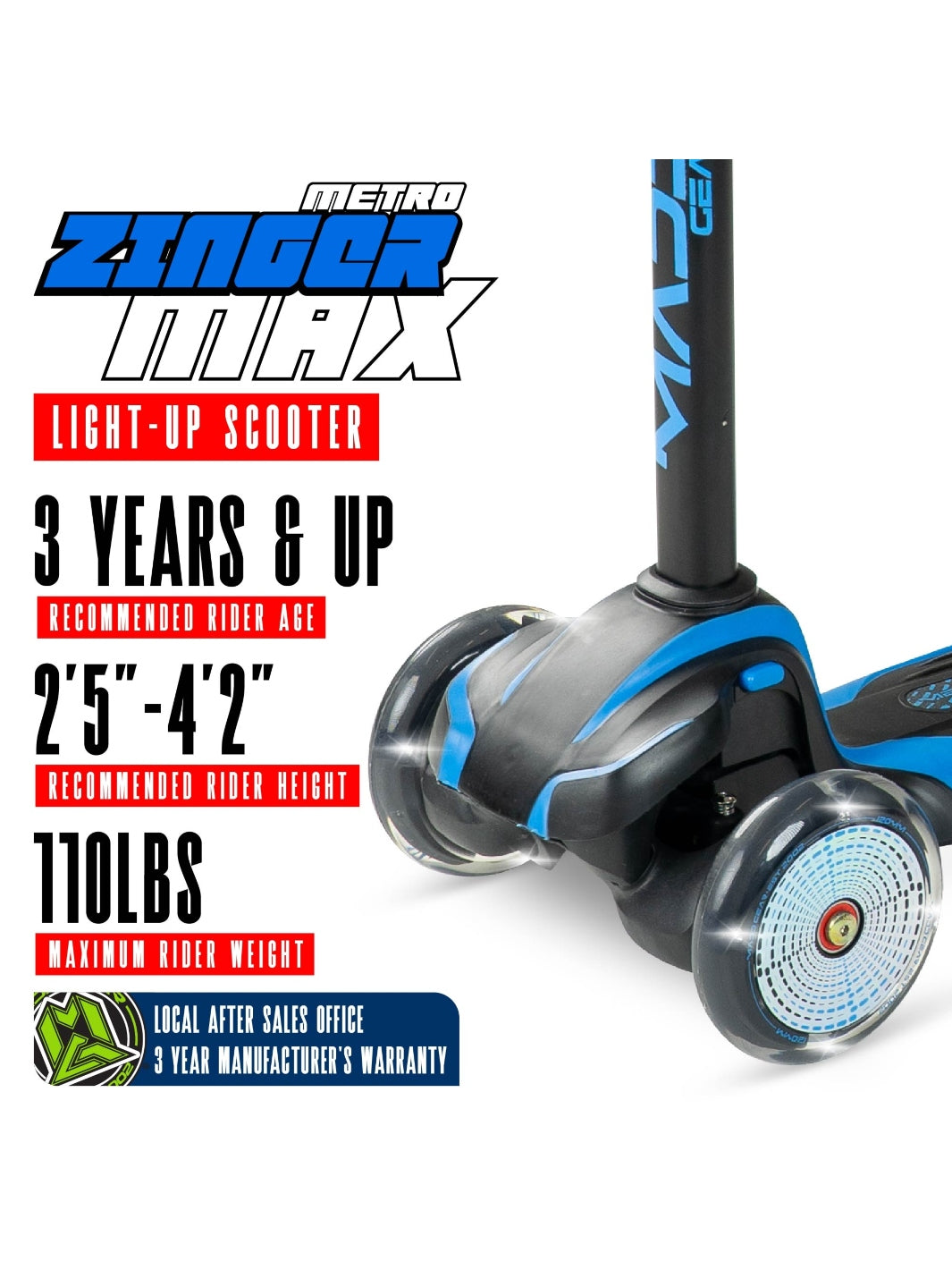 Madd Gear Zinger 3 Wheeled Scooter Blue
