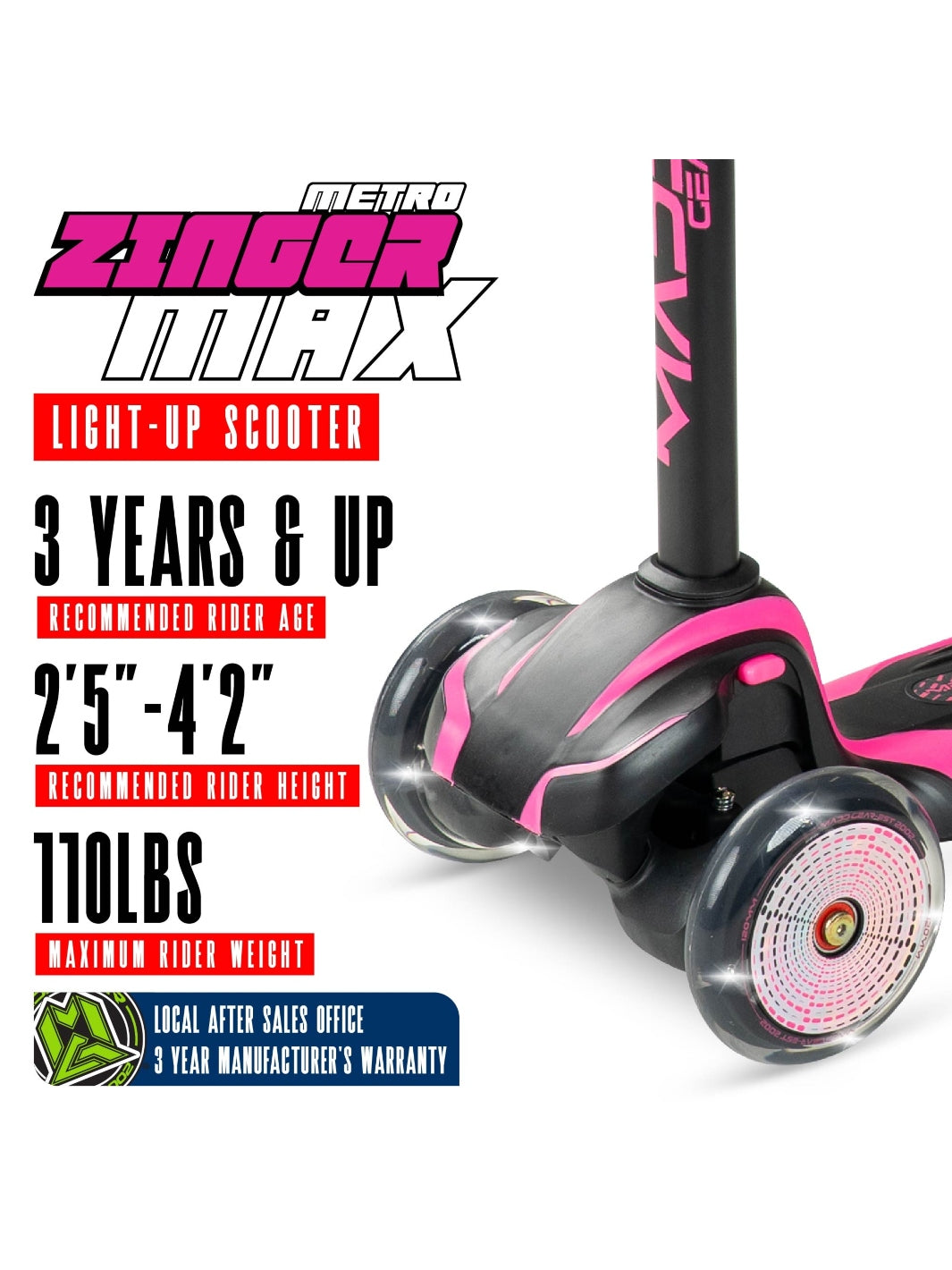 Madd Gear Zinger 3 Wheeled Scooter Pink