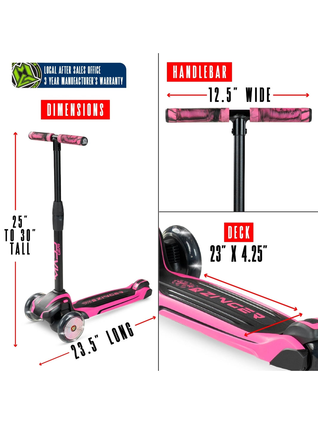 Madd Gear Zinger 3 Wheeled Scooter Pink