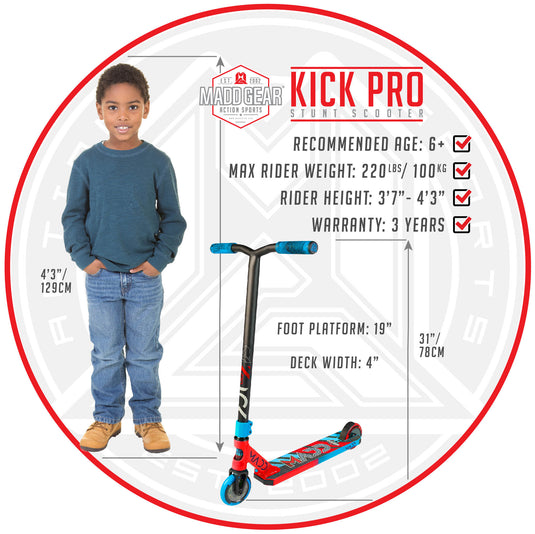 Madd Gear Kick Pro 20 Kids Stunt Scooter - Red/Blue - Madd Gear