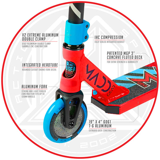 Madd Gear Kick Pro 20 Kids Stunt Scooter - Red/Blue - Madd Gear