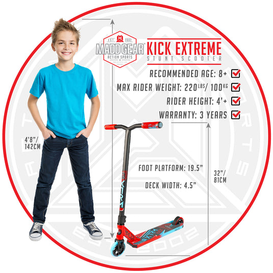 Madd Gear Kick Extreme 20 Freestyle Stunt Scooter - Red/Blue - Madd Gear