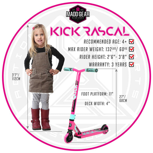 Madd Gear Kick Rascal 21 Kids Stunt Scooter - Pink/Teal - Madd Gear