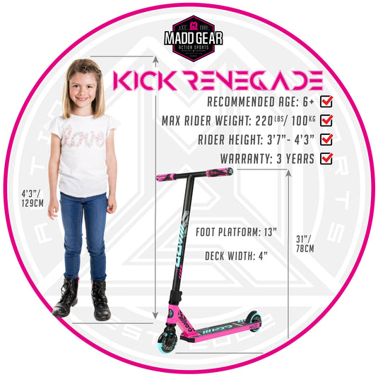 Madd Gear Kick Renegade 21 Kids Stunt Scooter - Pink/Teal - Madd Gear