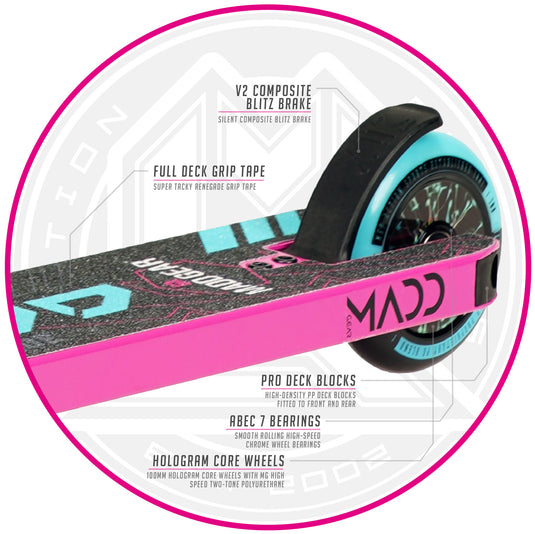 Madd Gear Kick Renegade 21 Kids Stunt Scooter - Pink/Teal - Madd Gear