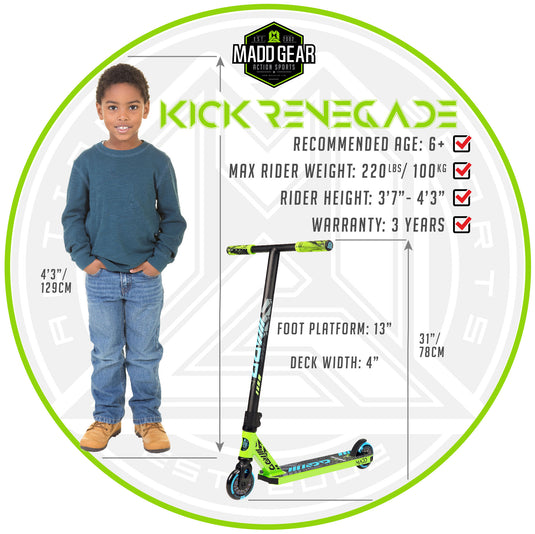 Madd Gear Kick Renegade 21 Kids Stunt Scooter - Green/Blue - Madd Gear