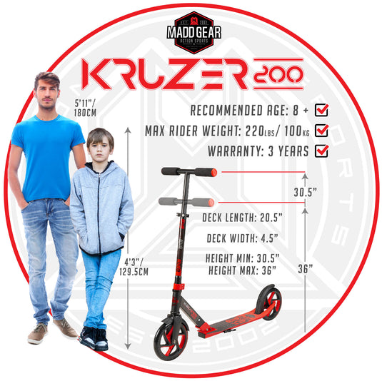Madd Gear Carve Kruzer 200 Commuter Scooter - Red/Black - Madd Gear